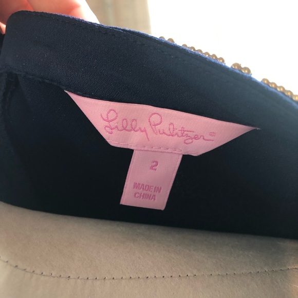 LILLY PULITZER Bronte Embellished Keyhole Crepe Shift Dress Navy/Gold Sz 2 - Picture 14 of 15